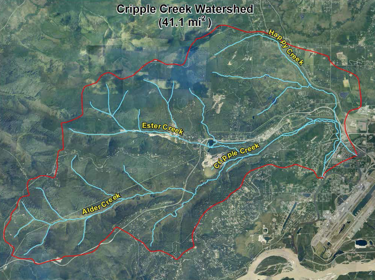 Cripple Creek Watershed, satellite imagery. 