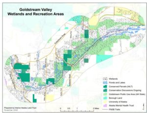 A map of Goldstream Valley Wetlands and Conservation Lands